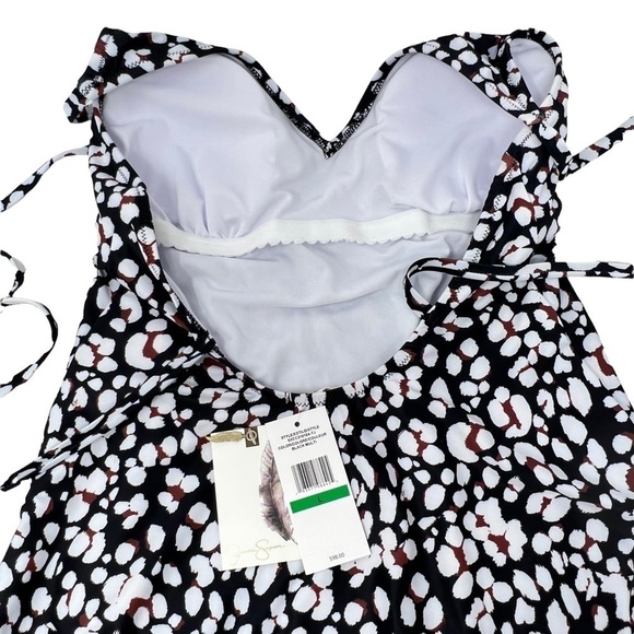 Jessica Simpson Estilo Black White Print Halter Neck One Piece Swimsuit L NWT - Picture 4 of 13